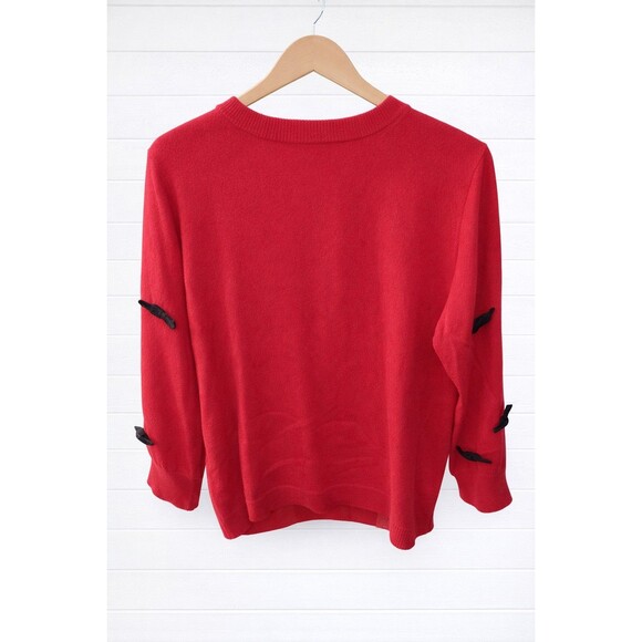 Sweaters - Scott & Scott London NWT Red Crew Neck Black Bows Wool Cashmere Sweater L